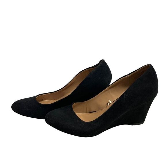 MERONA Women’s Wedge Heels Size 7.5 Black Faux Suede - Picture 2 of 12